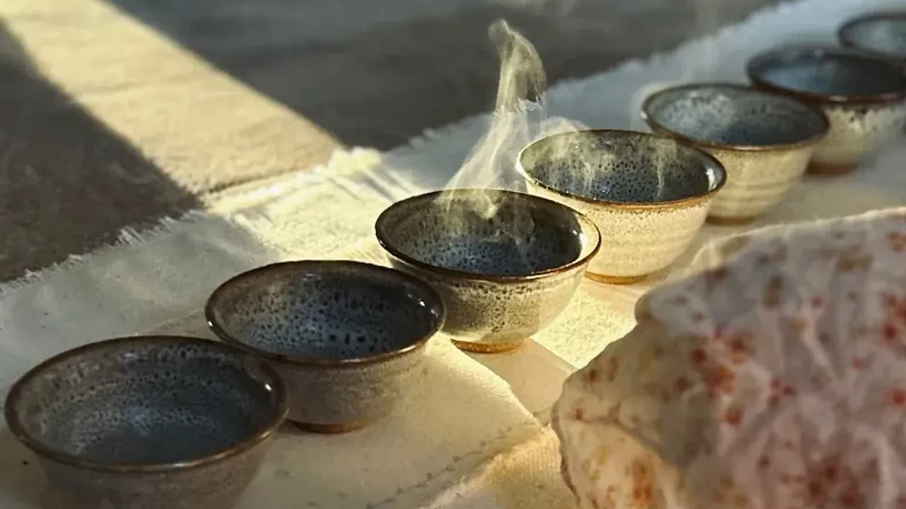 evening tea ceremony in a magical yurt