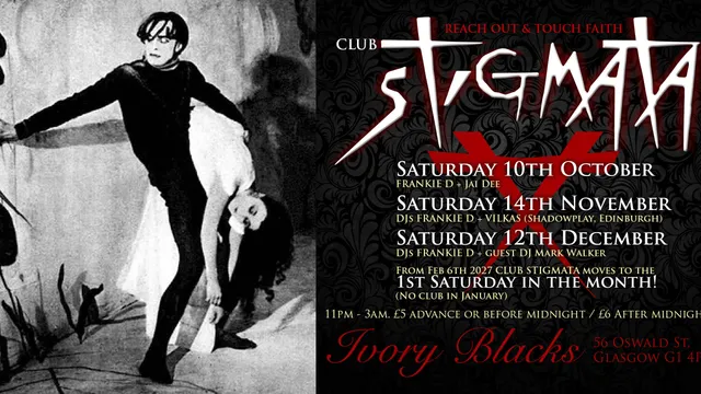 CLUB STIGMATA Sat 14th November w/ Dj’s VILKAS + FRANKIE D