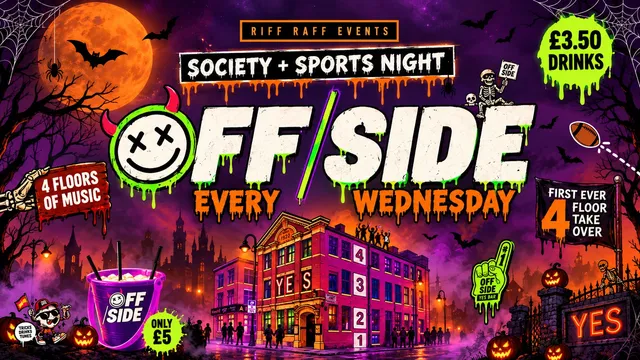 HALLOWEEN OFFSIDE @ YES 🎃 😈 FIRST EVER 4 FLOOR TAKEOVER! £5 Buckets 🪣 £3.50 Drinks! 🥤 HUGE ROOFTOP TERRACE + MORE