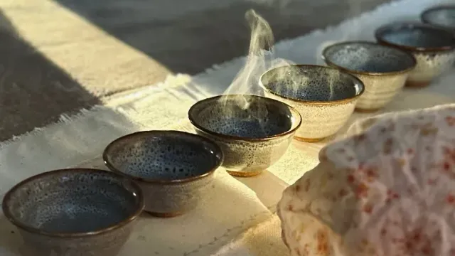 evening tea ceremony in a magical yurt