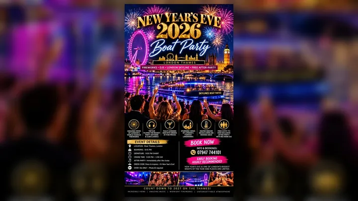 FLASH SALE- NEW YEAR'S EVE ON THE THAMES WITH FIREWORKS AND SECRET AFTER-PARTY