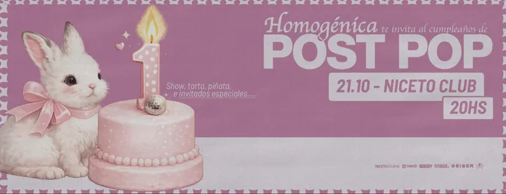 HOMOGÉNICA FESTEJA 1 AÑO DE “POST POP” en Niceto Club (+18 años)