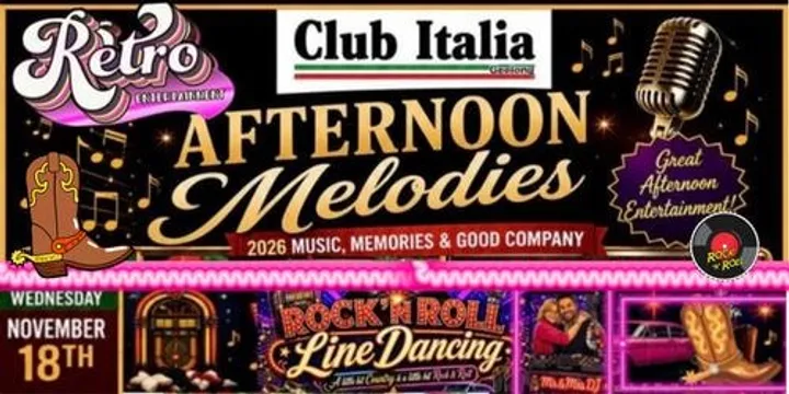 RETRO ENTERTAINMENT & CLUB ITALIA presents AFTERNOON MELODIES. A LINE DANCING ROCK & ROLL ARVO with MR & MRS DJ