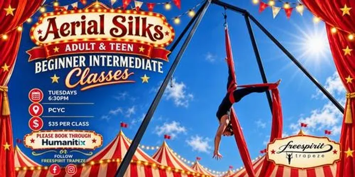 Aerial Silks for adults & teens $35 Tuesdays 6:30pm beginner/intermediate