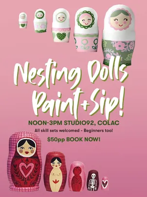 Nesting Dolls Folk Art Paint+Sip at Studio92