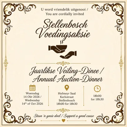 Stellenbosch Voedingsaksie Jaarlikse Veiling-Dinee | Annual Auction Dinner 2026