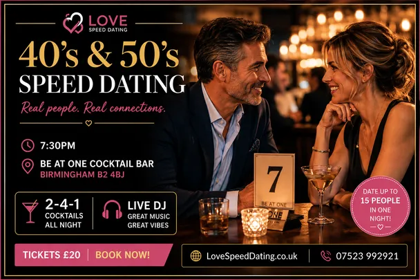 Speed Dating Singles Night Birmingham ages Over 40's