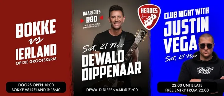 Dewald Dippenaar & Justin Vega / Bokke vs Ierland | Heroes Live
