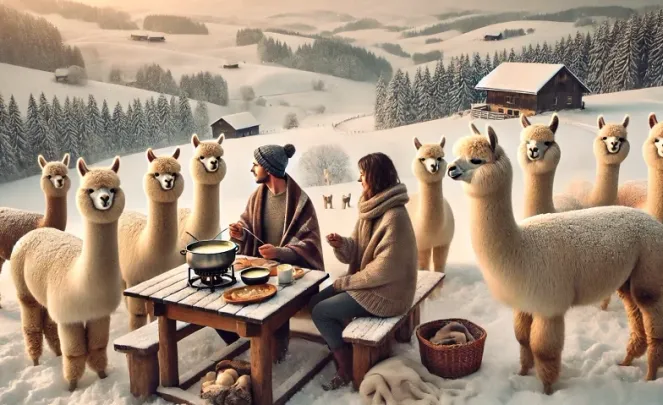 Fondue inmitten Alpakas