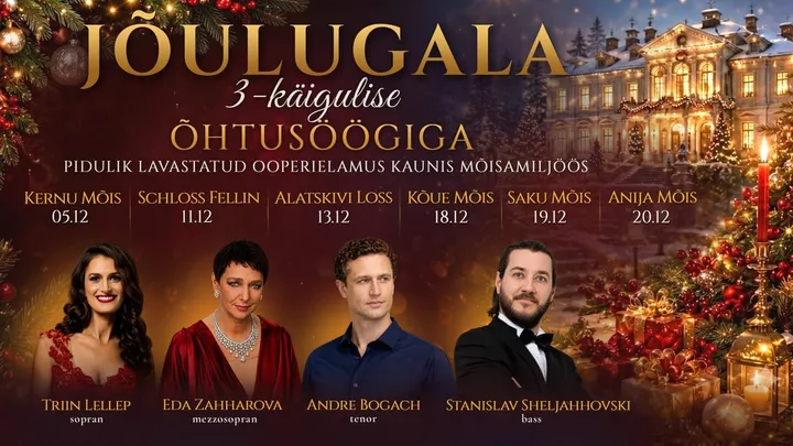 Jõulugala 3-käigulise õhtusöögiga Alatskivi lossis: Triin Lellep, Eda Zahharova, Andre Bogach, Stanislav Sheljahhovski
