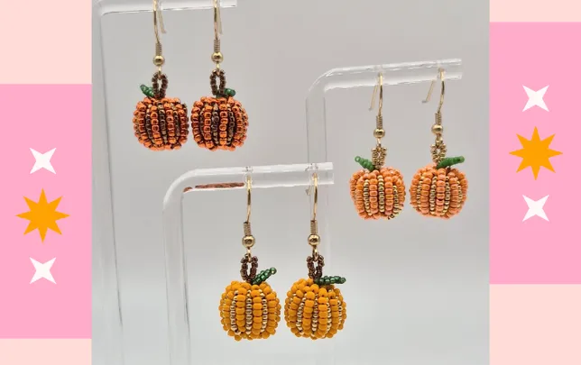Beaded Pumpkin Earrings with Marie's Beading