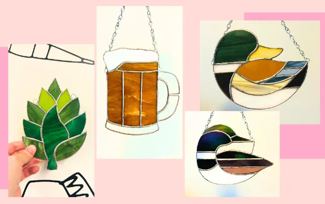 Hoptoberfest! Stained Glass Beer Hop, Pint of Ale, Loon, or Mallard Duck w / Morgan's Stained Glass