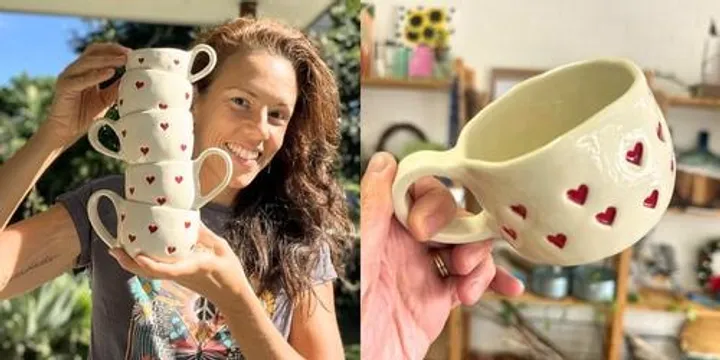 Hand-Built Pottery – Gold Coast | Loving Hearts Cup and Saucer