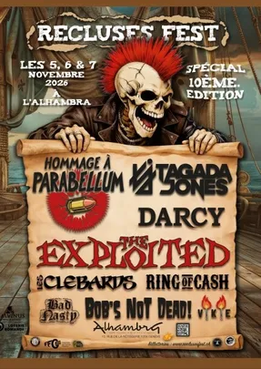 Pass Vendredi Recluses fest #10 avec Tagada Jones + Darcy + Bob's not Dead