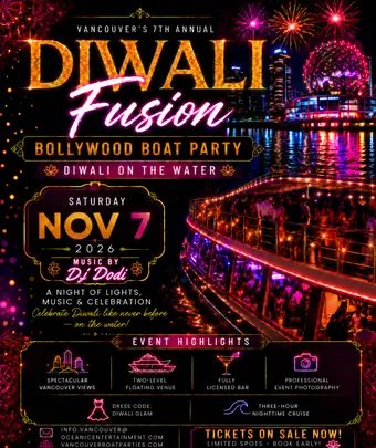 Diwali Fusion Bollywood Boat Party Vancouver 2026 | Diwali On The Water Burrard Queen Vancouver Vancouver Boat Parties