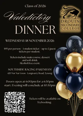 Class of 2026 Valedictory Dinner - Wed 18th November 2026