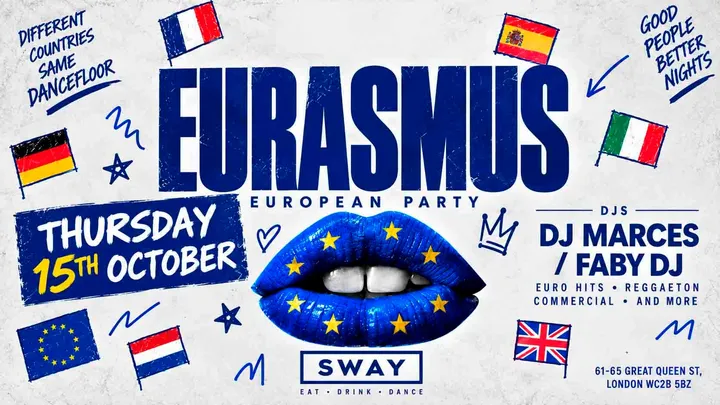 🇪🇺 EURASMUS — EUROPEAN PARTY 🇪🇺 FREE ENTRY Tickets. 15th October